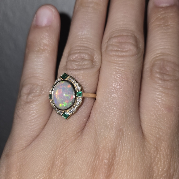 Opal,Emerald, 1/5 ct. tw. Diamond Ring in 10K Ring - Picture 12 of 16